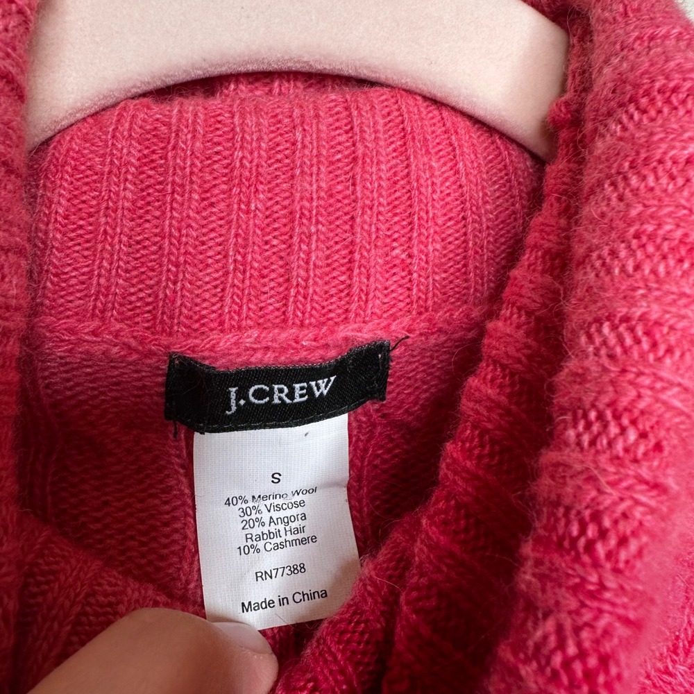 J.Crew Pink Cable Knit Turtleneck Sweater Merino Wool Angora Cashmere S Clasic - Picture 5 of 9